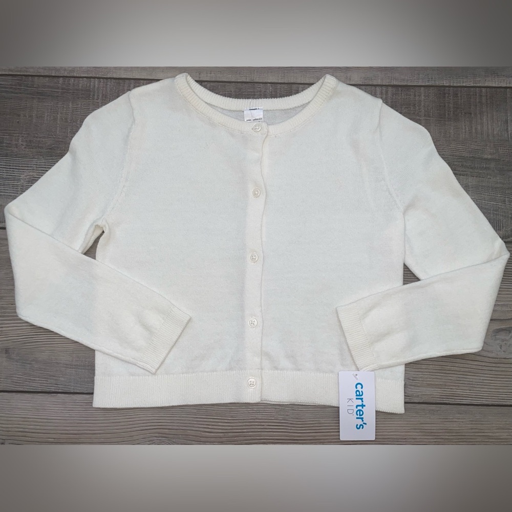 NWT Carter's Long Sleeve Button Down Cardigan Sweater Off White Ivory Size 5